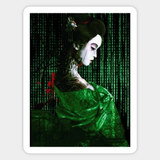 Cyborg Geisha Binary Code Matrix Magnet